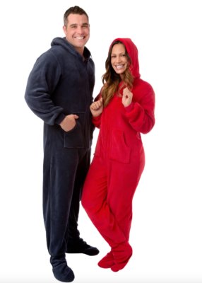 Big Feet Pajamas Adult Navy Plush Hooded One Piece Footy