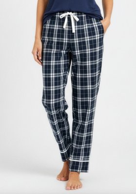 Boxercraft Women's Navy/Silver Plaid Cuffed Flannel Pajama Pant