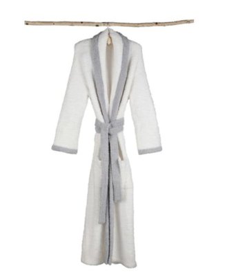 Barefoot Dreams® CozyChic®  Contrast Trim Robe in White with Ocean