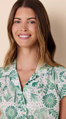 The Cat's Pajamas Women's Palmera Luxe Pima Cotton Short Sleeve Short Set in Green