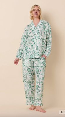 The Cat's Pajamas Women's Palmera Luxe Pima Cotton Classic Pajama Set in Green