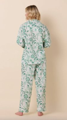 The Cat's Pajamas Women's Palmera Luxe Pima Cotton Classic Pajama Set in Green