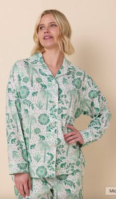 The Cat's Pajamas Women's Palmera Luxe Pima Cotton Classic Pajama Set in Green