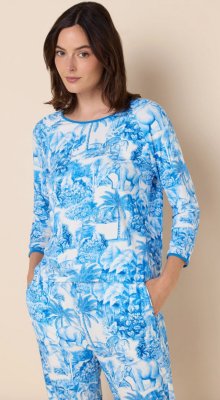 The Cat's Pajamas Women's Palm Grove Toile Pima Knit Cotton Simple Set in Blue