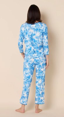 The Cat's Pajamas Women's Palm Grove Toile Pima Knit Cotton Simple Set in Blue