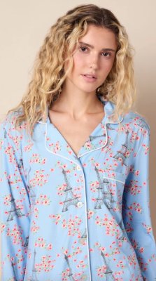 The Cat's Pajamas Women's Petals Over Paris Pima Knit Cotton Classic Pajama Set