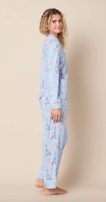 The Cat's Pajamas Women's Petals Over Paris Pima Knit Cotton Classic Pajama Set
