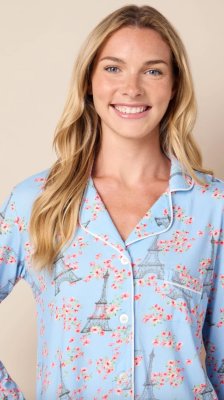 The Cat's Pajamas Women's Petals Over Paris Pima Knit Cotton Long Sleeve Short Set