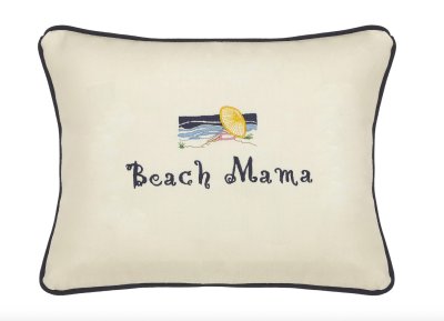 "Beach Mama" Ivory Embroidered Gift Pillow