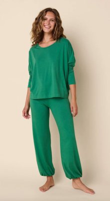 The Cat's Pajamas Women's Pima Knit Cotton Pullover Lounge Set in Pine