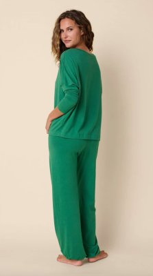 The Cat's Pajamas Women's Pima Knit Cotton Pullover Lounge Set in Pine