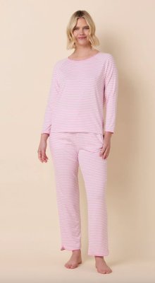 The Cat's Pajamas Women's Essential Stripe Pima Knit Cotton Simple Set in Pink Moment