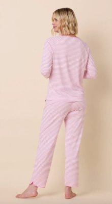 The Cat's Pajamas Women's Essential Stripe Pima Knit Cotton Simple Set in Pink Moment