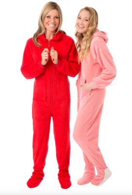 Big Feet Pajamas Adult Pink Plush Hooded One Piece Footy