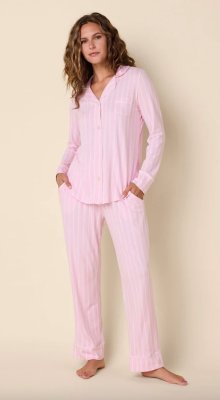 The Cat's Pajamas Women's Heritage Stripe Pima Knit Cotton Classic Pajama Pant in Pink