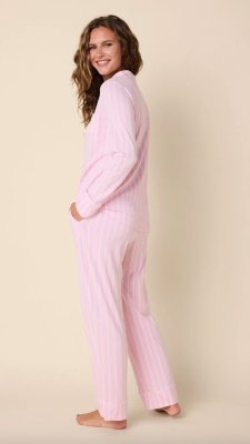 The Cat's Pajamas Women's Heritage Stripe Pima Knit Cotton Classic Pajama Pant in Pink