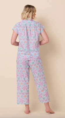 The Cat's Pajamas Women's Pink Palms Please Voile Cotton Capri Pajama Set