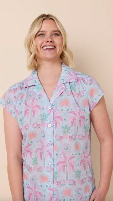 The Cat's Pajamas Women's Pink Palms Please Voile Cotton Capri Pajama Set