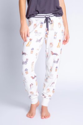 PJ Salvage Coffee + Canines Banded Jammie Pant in Ivory