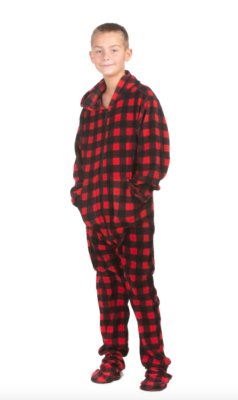Big Feet Pajamas Kids Red & Black Buffalo Plaid Fleece Hooded One Piece Footy
