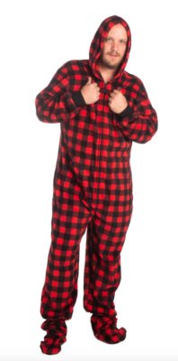 Big Feet Pajamas Adult Red & Black Buffalo Plaid Plush Hooded One Piece Footy