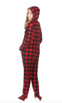 Big Feet Pajamas Kids Red & Black Buffalo Plaid Fleece Hooded One Piece Footy
