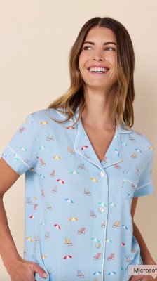 The Cat's Pajamas Women's Positano Pima Knit Cotton Capri Pajama Set