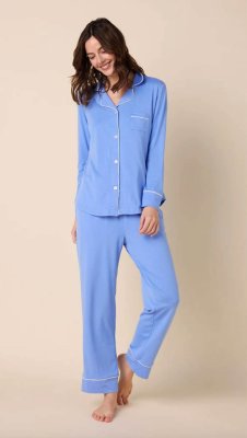 The Cat's Pajamas Women's Provence Blue Pima Knit Cotton Classic Pajama Set