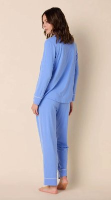 The Cat's Pajamas Women's Provence Blue Pima Knit Cotton Classic Pajama Set