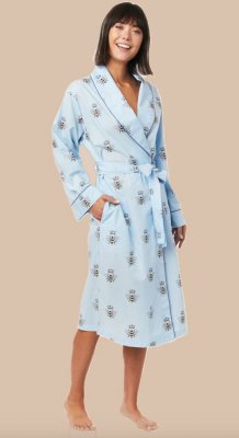 The Cat's Pajamas Women's Queen Bee Flannel Shawl Collar Robe in Blue
