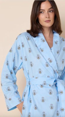 The Cat's Pajamas Women's Queen Bee Luxe Pima Cotton Shawl Collar Robe in Blue