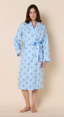 The Cat's Pajamas Women's Queen Bee Luxe Pima Cotton Shawl Collar Robe in Blue