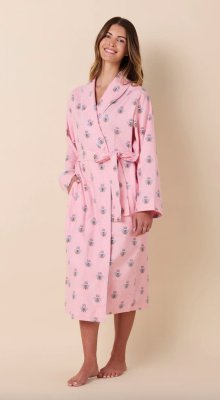 The Cat's Pajamas Women's Queen Bee Luxe Pima Cotton Shawl Collar Robe in Pink