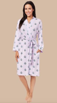 The Cat's Pajamas Women's Queen Bee Pima Knit Cotton Kimono Robe in Lavender