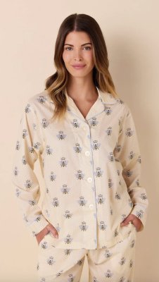 The Cat's Pajamas Women's Queen Bee Luxe Pima Cotton Classic Pajama Set in Honey