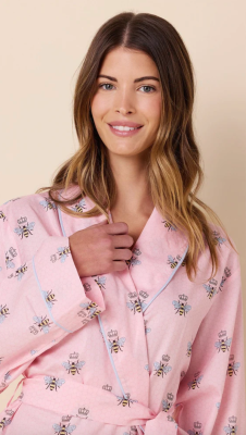 The Cat's Pajamas Women's Queen Bee Luxe Pima Cotton Shawl Collar Robe in Pink