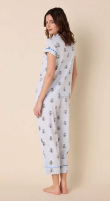 The Cat's Pajamas Women's Queen Bee Pima Knit Cotton Capri Pajama Set in Blue