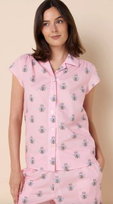 The Cat's Pajamas Women's Queen Bee Luxe Pima Cotton Capri Pajama Set in Pink