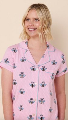 The Cat's Pajamas Women's Queen Bee Pima Knit Cotton Capri Pajama Set in Pink