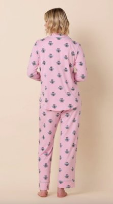 The Cat's Pajamas Women's Queen Bee Pima Knit Cotton Classic Pajama Set in Pink