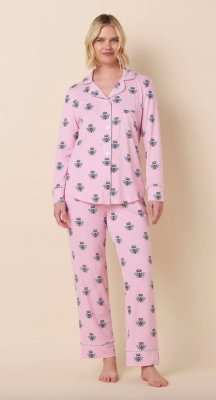 The Cat's Pajamas Women's Queen Bee Pima Knit Cotton Classic Pajama Set in Pink