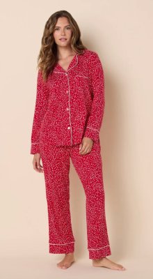 The Cat's Pajamas Women's Red Confetti Dot Pima Knit Cotton Classic Pajama Set