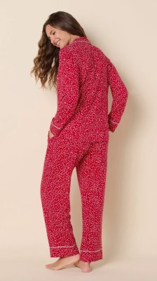 The Cat's Pajamas Women's Red Confetti Dot Pima Knit Cotton Classic Pajama Set