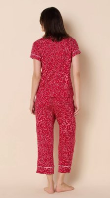 The Cat's Pajamas Women's Red Confetti Dot Pima Knit Cotton Capri Pajama Set