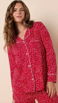 The Cat's Pajamas Women's Red Confetti Dot Pima Knit Cotton Classic Pajama Set