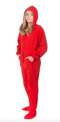 Big Feet Pajamas Kids Red Fleece Hooded One Piece Footy