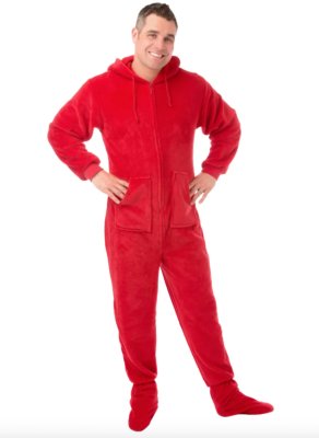 Big Feet Pajamas Adult Red Plush Hooded One Piece Footy