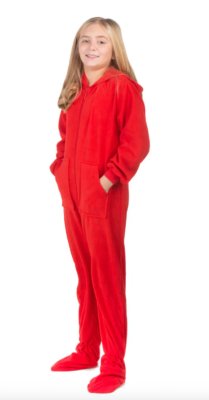 Big Feet Pajamas Kids Red Fleece Hooded One Piece Footy