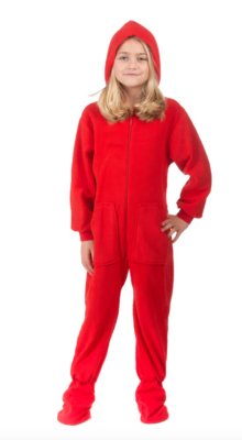 Big Feet Pajamas Kids Red Fleece Hooded One Piece Footy