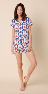 The Cat's Pajamas Women's Red White & Breeze Pima Knit Short Sleeve Cotton Short Set